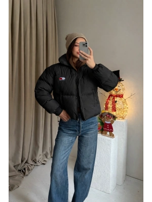 Siyah Marka Puffer Mont
