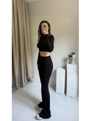 Siyah Modal Parmak Geçirmeli Tayt Takım