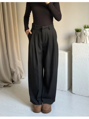 Siyah Muadil Çift Pileli Pantolon