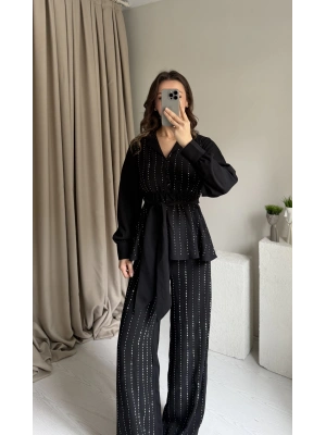 Siyah Taşlı Kuşak Detaylı Takım