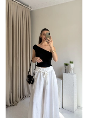 Siyah Tek Omuz Katlama Bluz