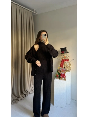 Siyah Üçlü Örgü Triko Takım