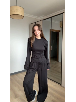 Siyah Vatkalı Bel Bağlamalı Takım