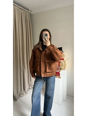 Tarçın Renk Süet Cepli Ceket