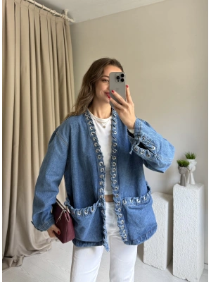 Tasarım Bağlama Detaylı Kot Ceket