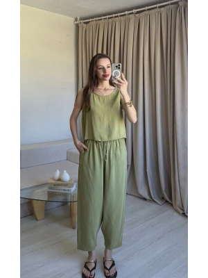 Yeşil Tencel Kalın Askılı Takım