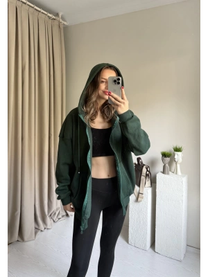 Yeşil Unısex Basic Kapüşonlu Hırka