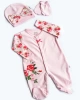 Kız Rose Şapkalı Eldivenli 3 Parçalı Tulum Set