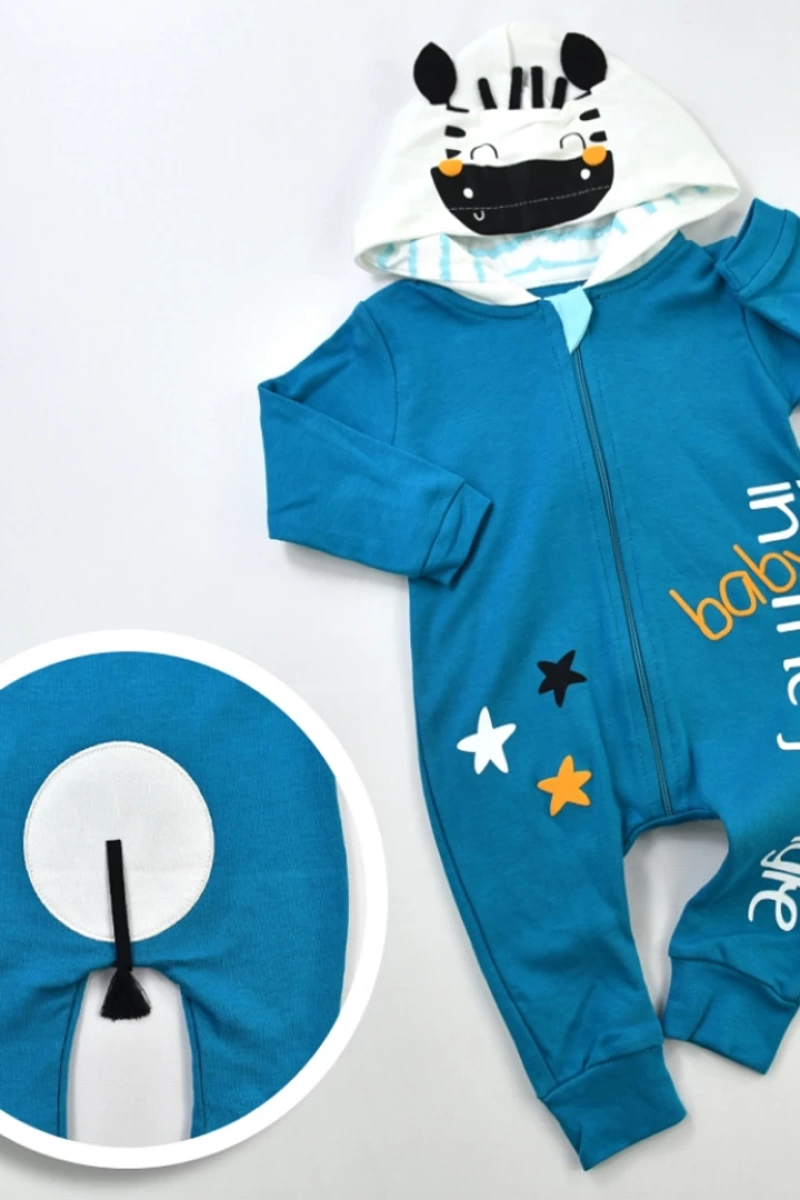 PETROL YEŞİLİ İMAJ ERKEK BABY ZEBRA KAPŞONLU TULUM