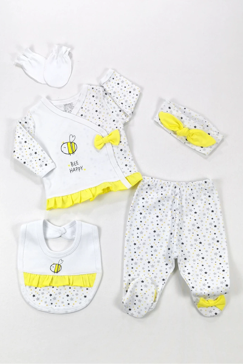 Kız Bee Beyaz Pantalonlu 5 li Set