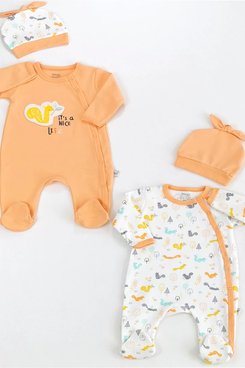 Kız Sevimli Sincap 2 li Şapkalı Tulum Set
