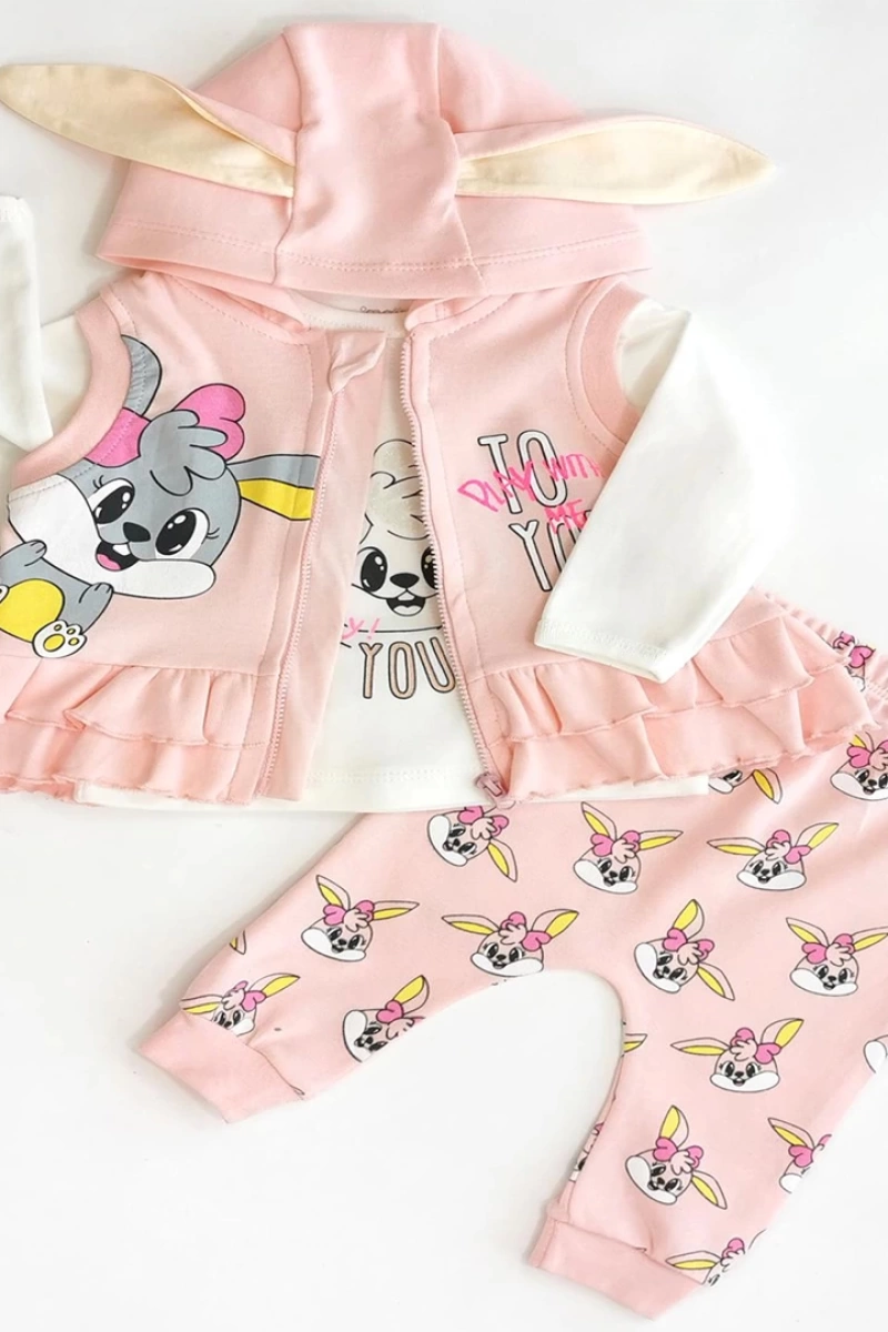 Kız Bunny Yelekli 3 lü Takım