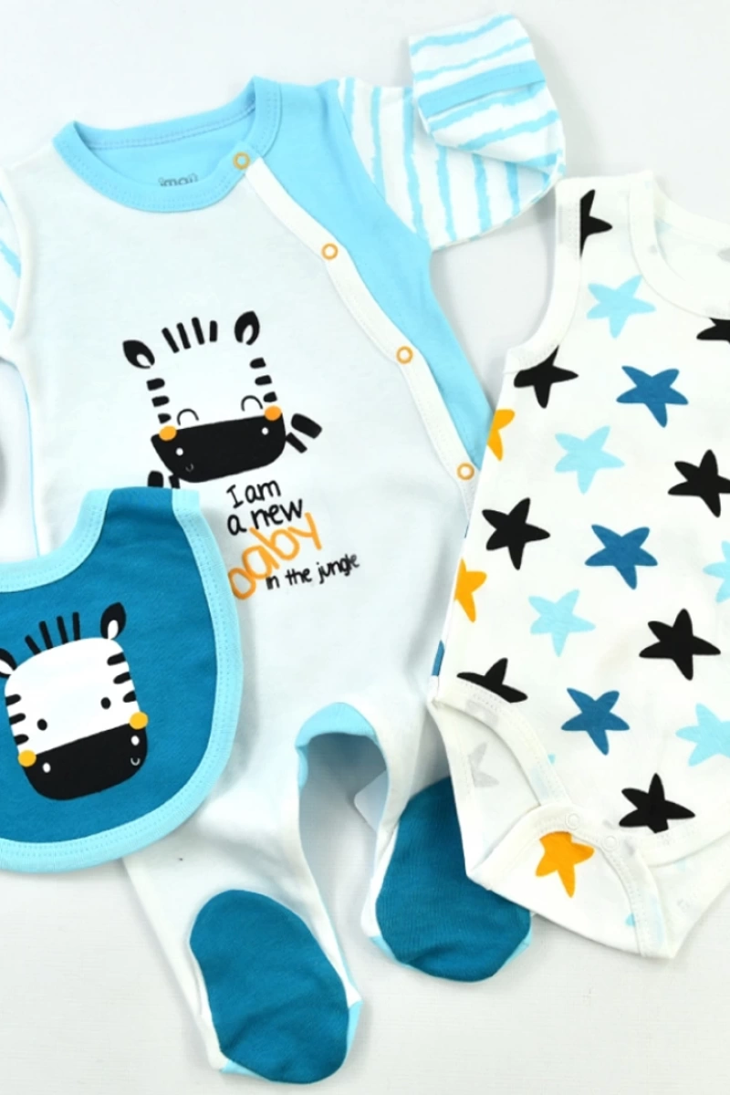 Erkek Baby Zebra Badili 3 Parçalı Tulum Set