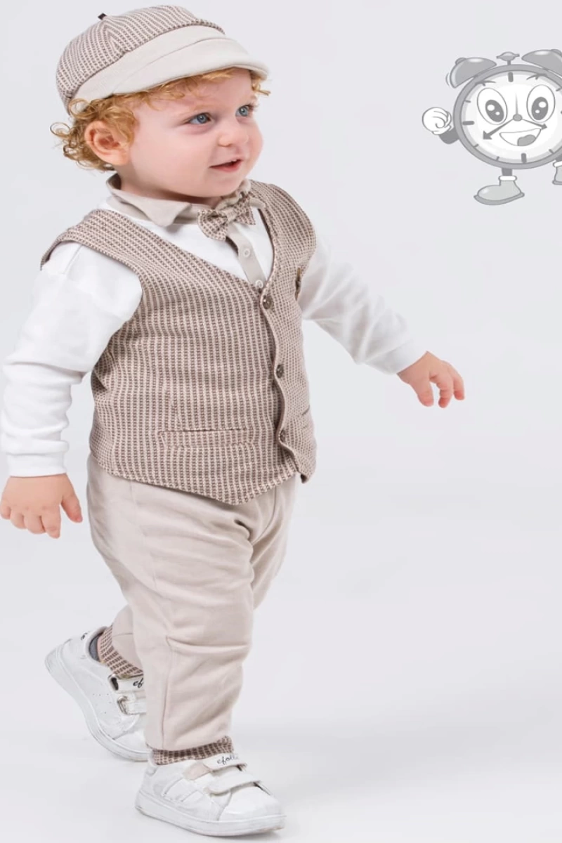 Erkek Papyonlu Rozetli 4 lü Bebek Takımı