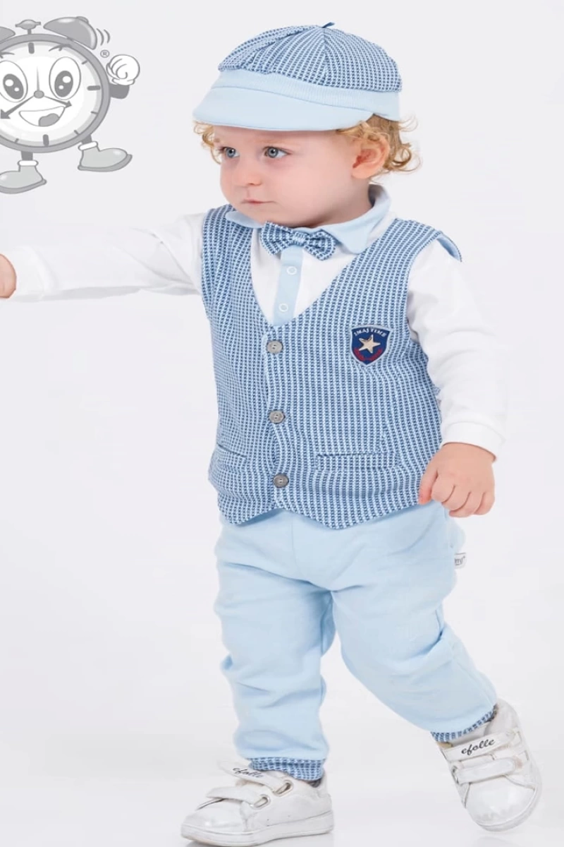 Erkek Papyonlu Rozetli 4 lü Bebek Takımı