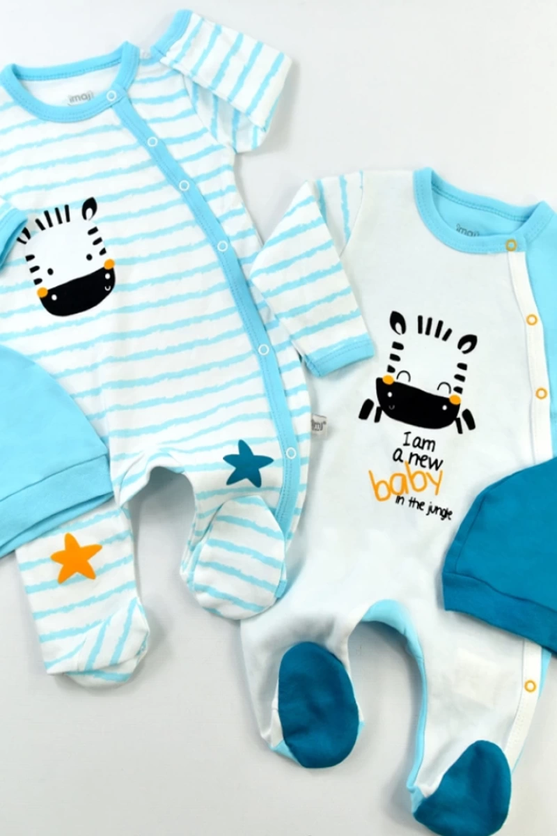 Erkek Baby Zebra Şapkalı 2 li Tulum Set