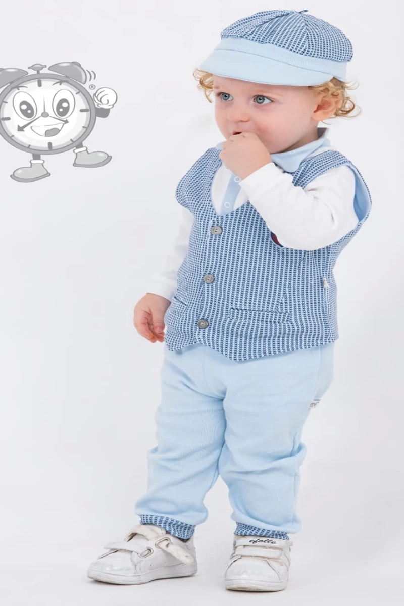 Erkek Papyonlu Rozetli 4 lü Bebek Takımı