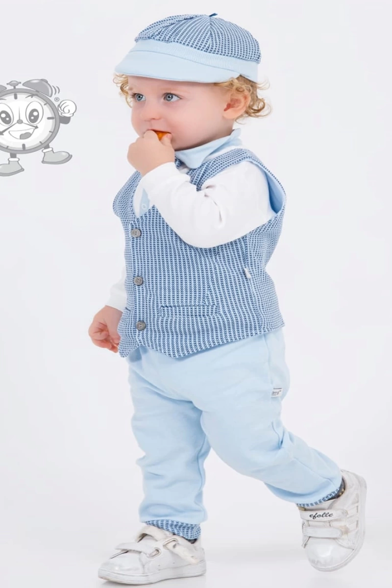 Erkek Papyonlu Rozetli 4 lü Bebek Takımı