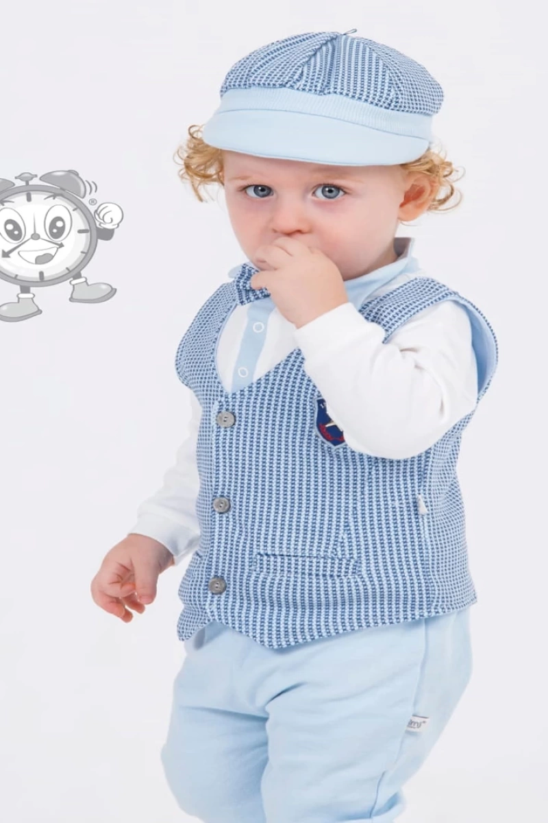 Erkek Papyonlu Rozetli 4 lü Bebek Takımı