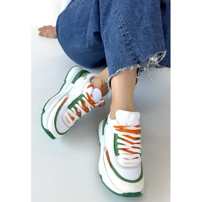 ALEH BEYAZ CİLT YEŞİL DETAYLI ÇİFT BAĞCIKLI SPOR AYAKKABI
