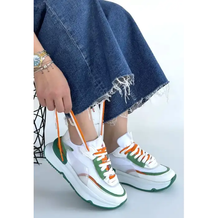 ALEH BEYAZ CİLT YEŞİL DETAYLI ÇİFT BAĞCIKLI SPOR AYAKKABI
