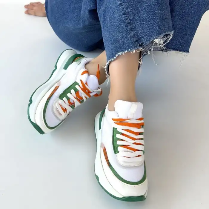 ALEH BEYAZ CİLT YEŞİL DETAYLI ÇİFT BAĞCIKLI SPOR AYAKKABI