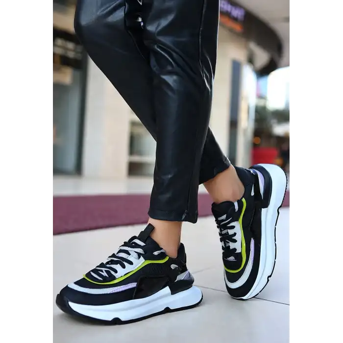 ALEH SİYAH CİLT LİLA DETAYLI SPOR AYAKKABI