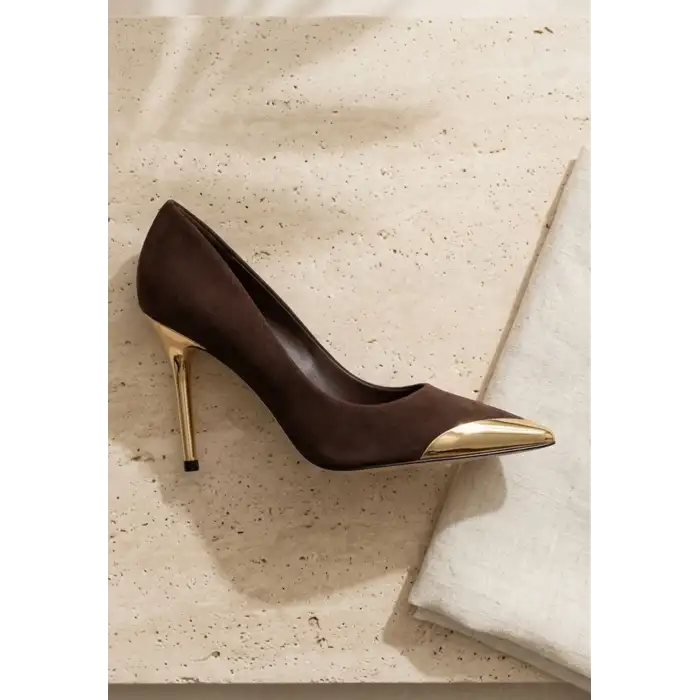 Alis Kahverengi Saten Stiletto Ayakkabı