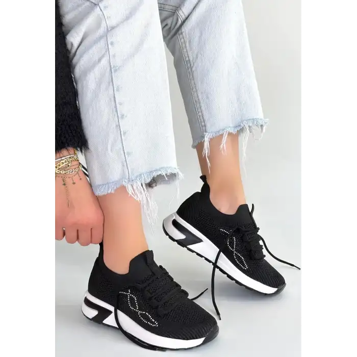 BELAN SİYAH TRİKO BAĞCIKLI SPOR AYAKKABI