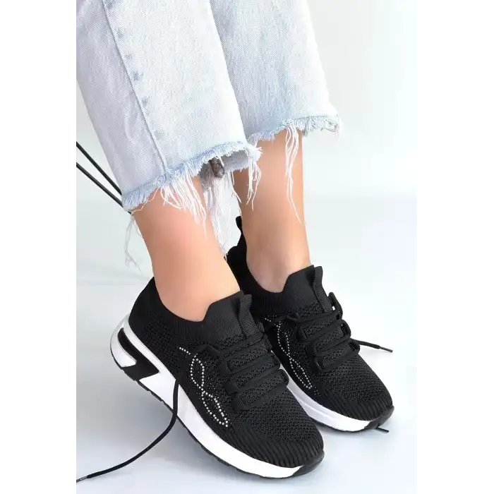 BELAN SİYAH TRİKO BAĞCIKLI SPOR AYAKKABI