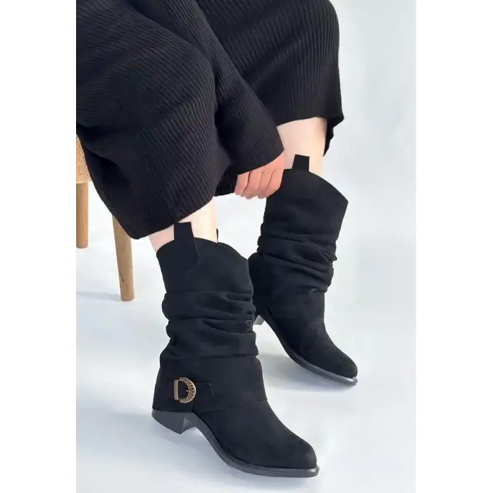CANTY SİYAH SÜET KÖRÜKLÜ TOPUKLU ÇİZME