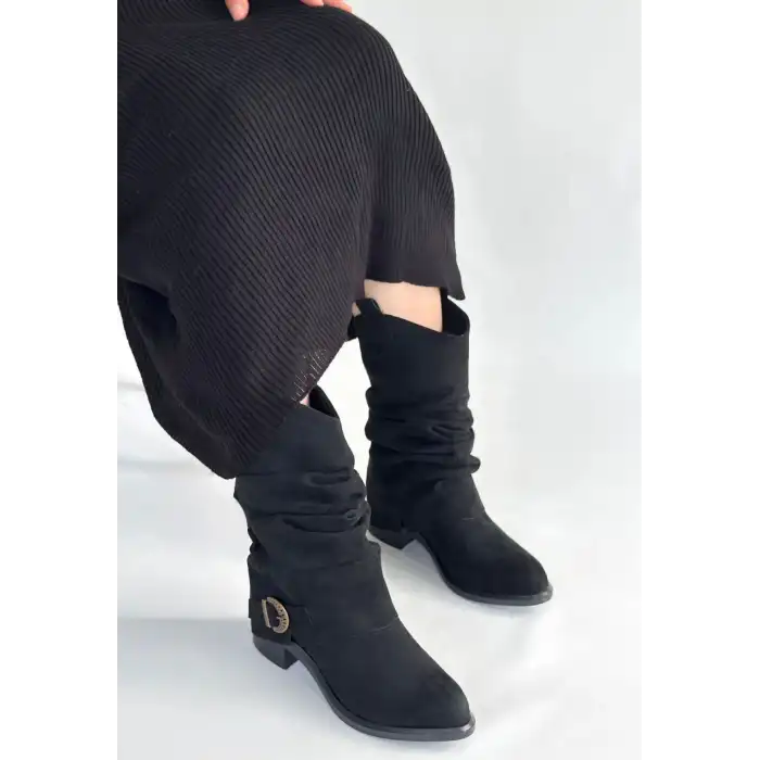 CANTY SİYAH SÜET KÖRÜKLÜ TOPUKLU ÇİZME