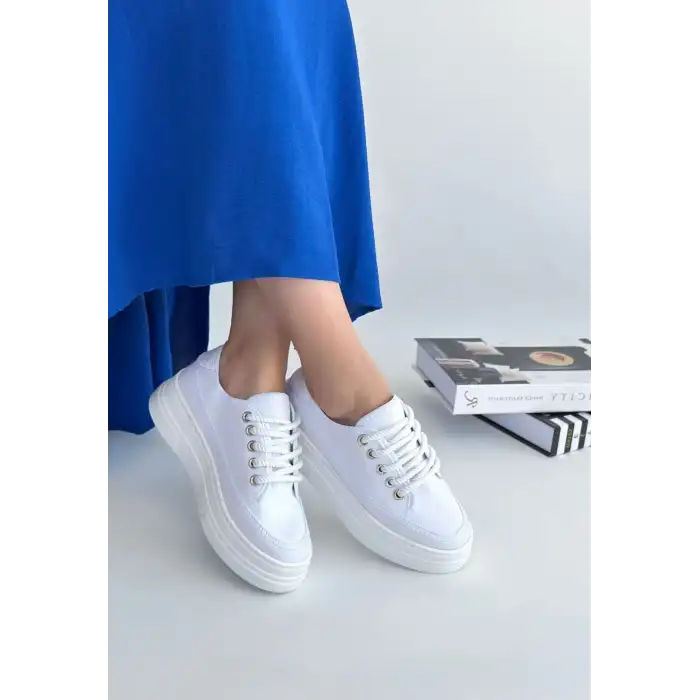 CARİN BEYAZ KETEN BAĞCIKLI SPOR AYAKKABI