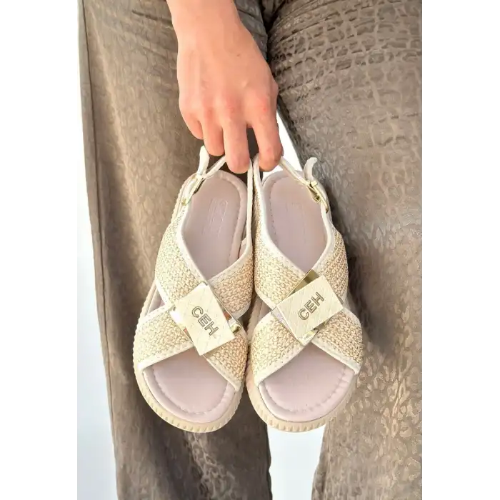 CATE BEJ HASIR CİLT SANDALET