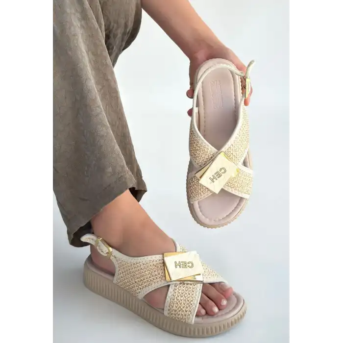 CATE BEJ HASIR CİLT SANDALET