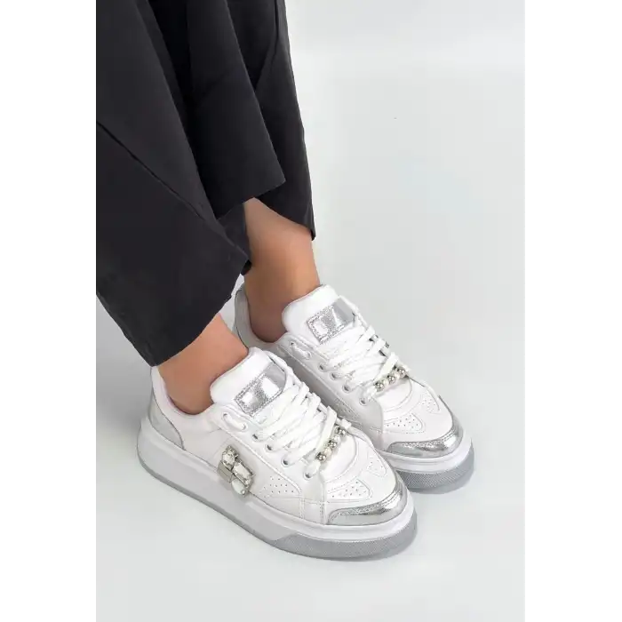 CEANS BEYAZ CİLT BAĞCIKLI SPOR AYAKKABI