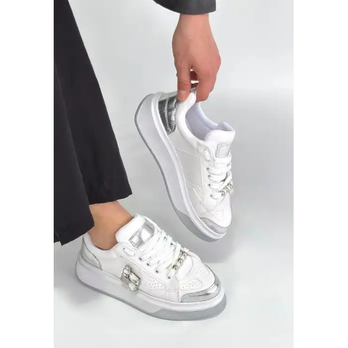 CEANS BEYAZ CİLT BAĞCIKLI SPOR AYAKKABI