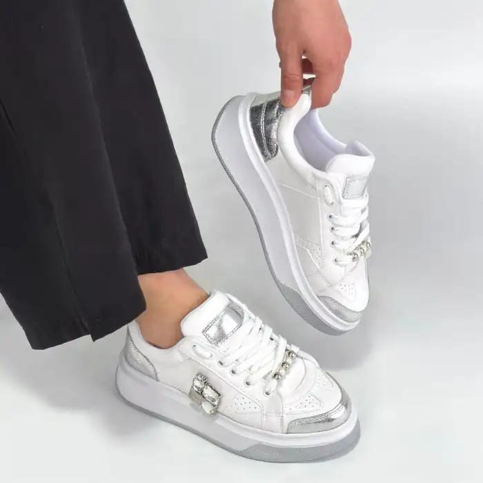 CEANS BEYAZ CİLT BAĞCIKLI SPOR AYAKKABI