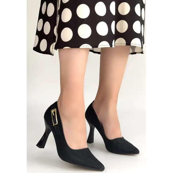 CERİN SİYAH SATEN SİMLİ TOPUKLU AYAKKABI