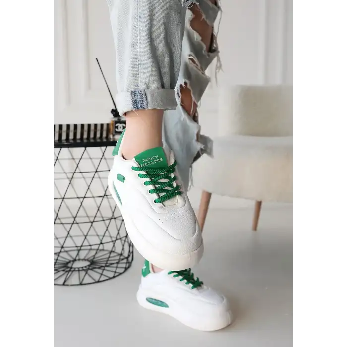 CHRİS BEYAZ CİLT YEŞİL DETAYLI BAĞCIKLI SPOR AYAKKABI