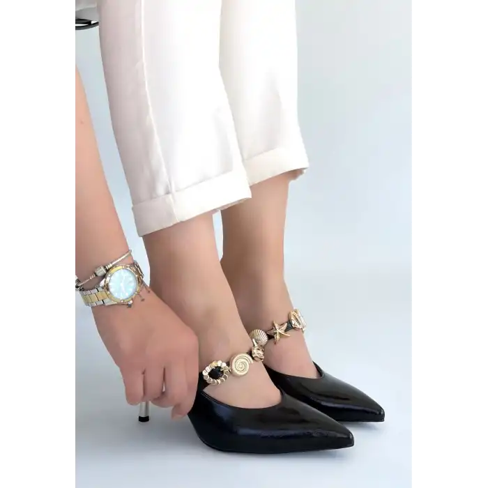 Conne Siyah Cilt Stiletto Ayakkabı