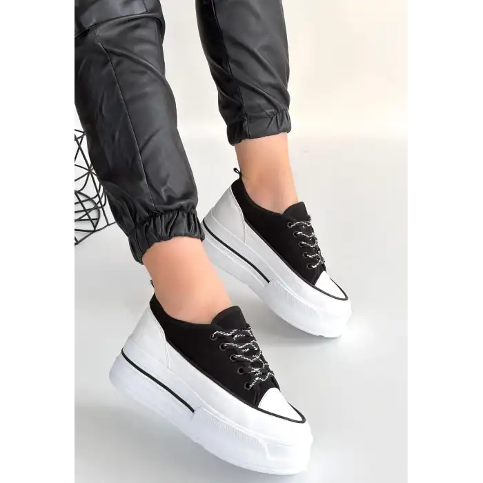 DALEN SİYAH KETEN BAĞCIKLI SPOR AYAKKABI