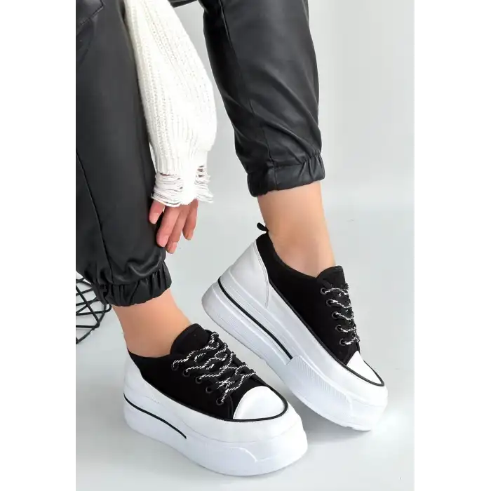 DALEN SİYAH KETEN BAĞCIKLI SPOR AYAKKABI