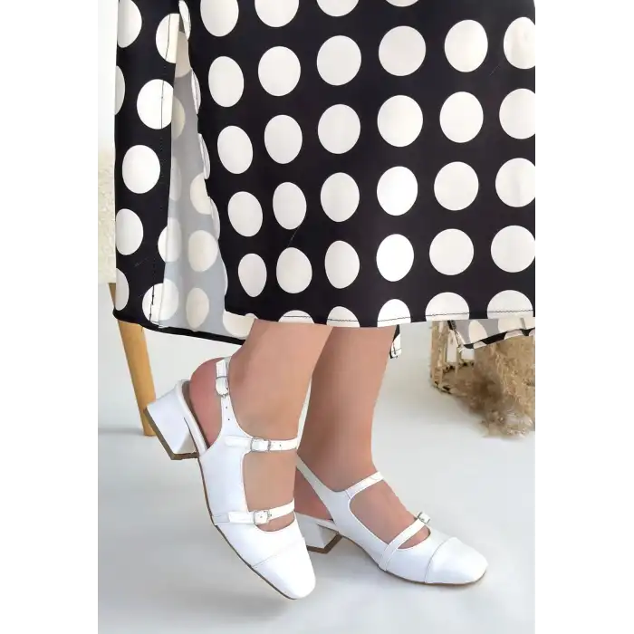 DORAN BEYAZ CİLT TOPUKLU AYAKKABI