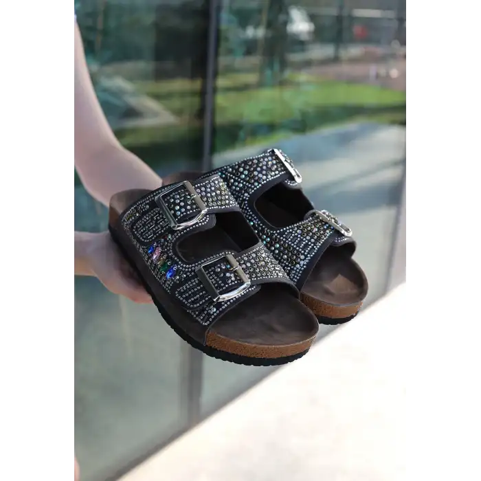 EDAJ KAHVERENGİ NUBUK BONCUK İŞLEMELİ TERLİK