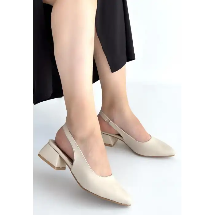 EVİA BEJ CİLT TOPUKLU AYAKKABI
