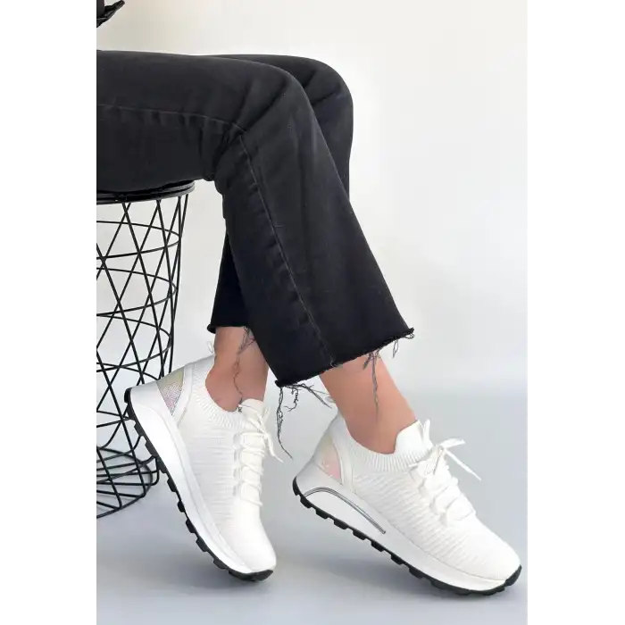 FEORT BEYAZ TRİKO BAĞCIKLI SPOR AYAKKABI