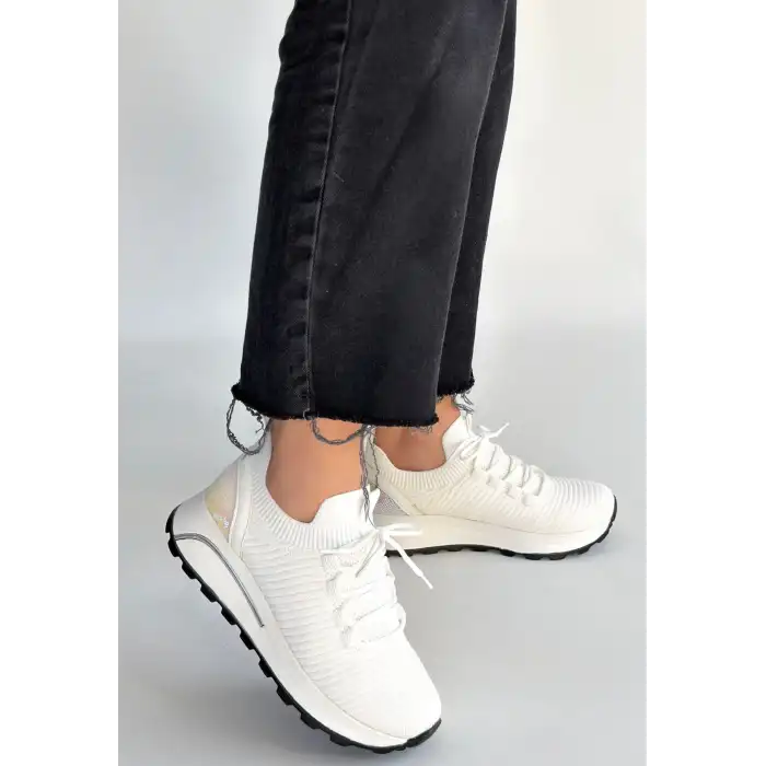 FEORT BEYAZ TRİKO BAĞCIKLI SPOR AYAKKABI