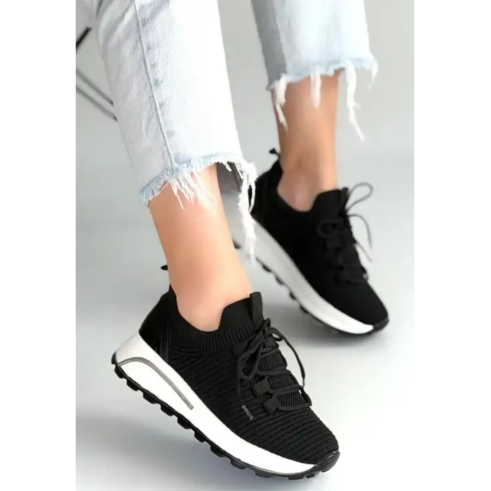 FEORT SİYAH TRİKO BAĞCIKLI SPOR AYAKKABI