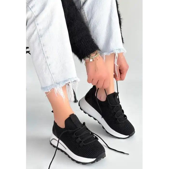 FEORT SİYAH TRİKO BAĞCIKLI SPOR AYAKKABI